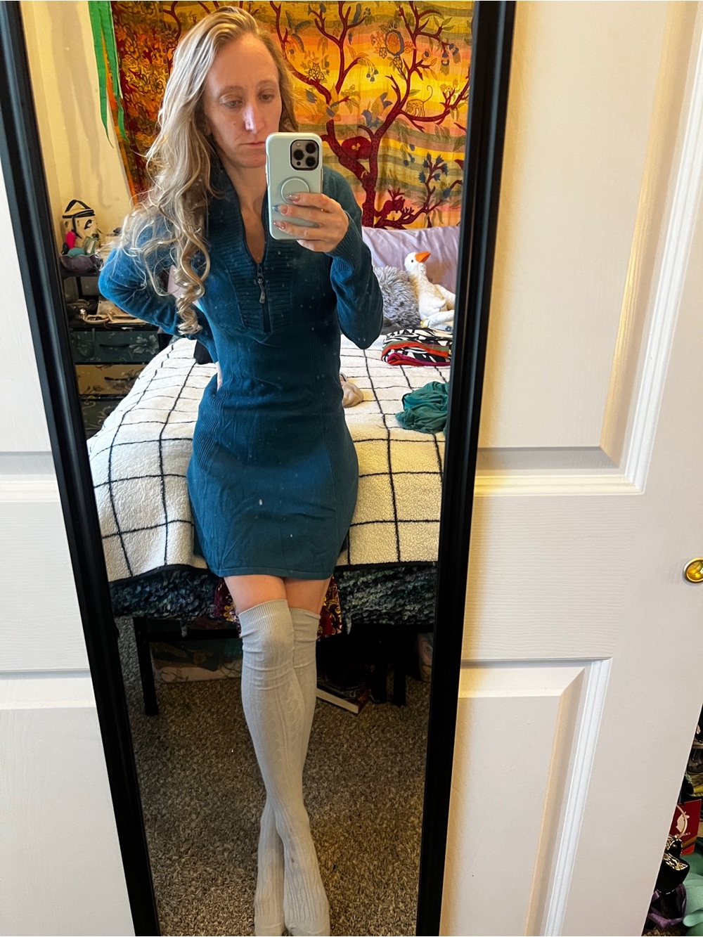 Athleta Teal Long-Sleeve Zip Knit Sweater  Dress